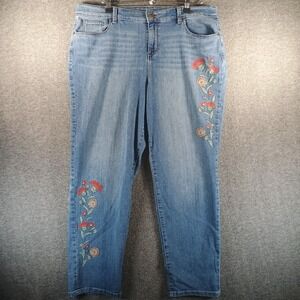 Style & Co Jeans Women 37x27 Curvy Boyfriend Embroidered Light Wash Hippy Boho
